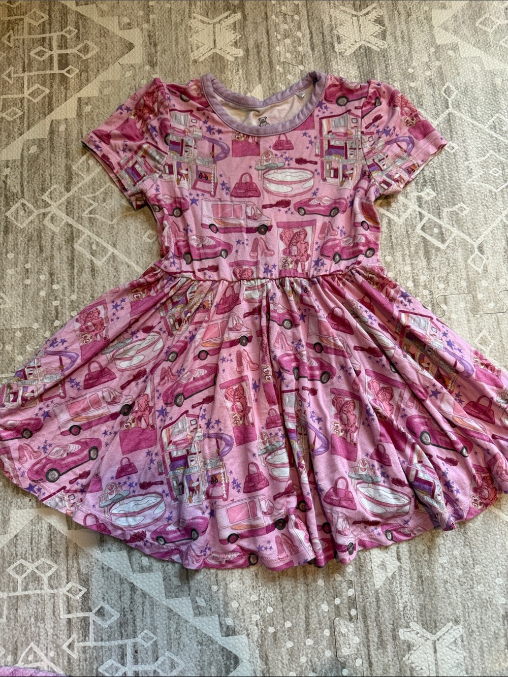 Little Snuggles Bamboo what a doll print Short-Sleeve Twirl Dressi